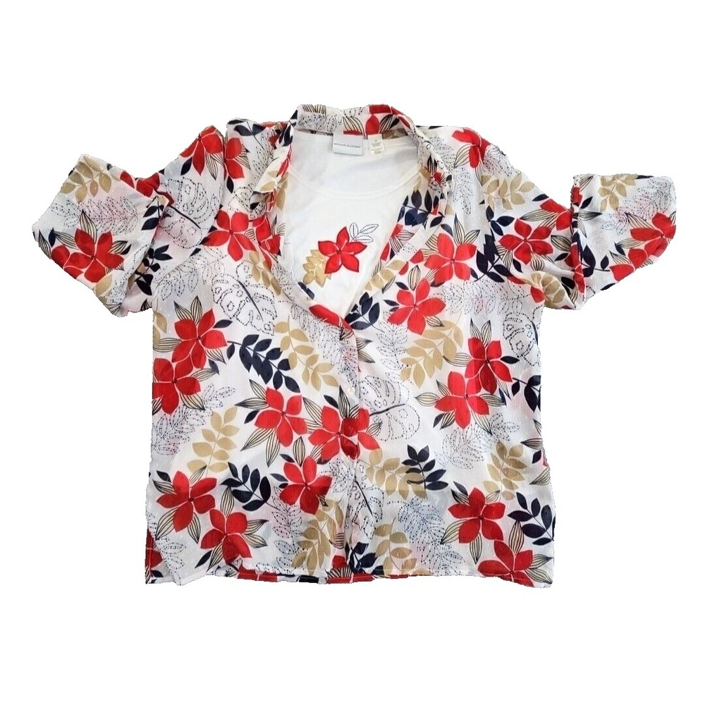 Alfred Dunner White Red Floral 3/4 Sleeve Top & Tank Set Size 18 EUC Plus Blouse